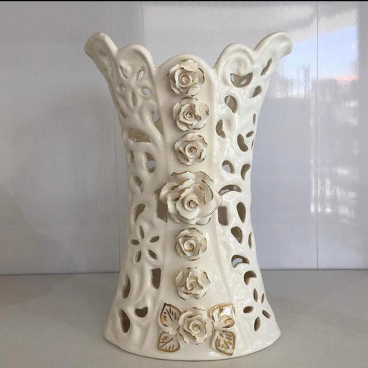 White Ceramic Vertical Flower Vase