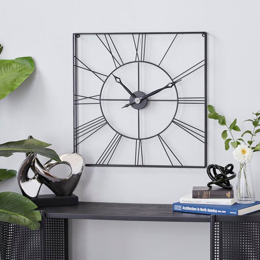 Cosmoliving by Cosmopolitan Industrial Metal Wall Clock, 24\"L x 24\"H, Black